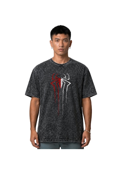 Örümcek Adam Spider-man Logo Kahraman Ön Baskılı Unisex Oversize Siyah