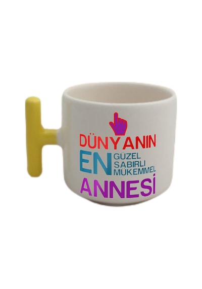 Dünyanın En Güzel Annesi Anneler Tasarımlı Sarı T Kulp Fincan Modelleri Beyaz