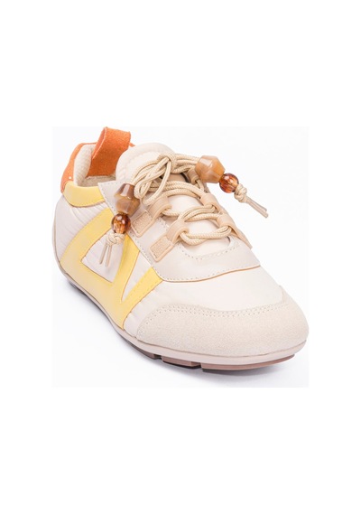 Mubiano Kadın Sneaker Sarı Detaylı Lastik Bağcıklı Günlük Spor Ayakkabı Zinya Bej Bej/sarı