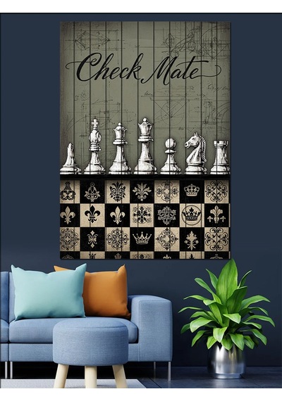 Ahşap Tablo Satranç Mat Yazılı Poster