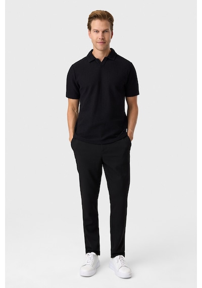 Back And Bond Regular Fit Düğmesiz Siyah Polo Yaka Tişört