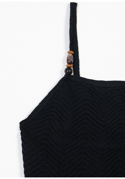 Halter Yaka Boncuk Detaylı Askılı Triko Top Sıyah