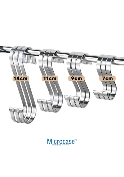 Microcase 9cm Paslanmaz Çelik S Kanca Seti Çok Amaçlı Mutfak Banyo Gardrop Askısı Düzenleyici Ev Organizeri 2 Adet -al5880 Gümüş