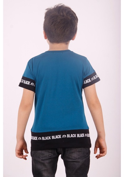 Toontoy Kids Toontoy Erkek Çocuk Black Baskılı Tişört Petrol Mavi