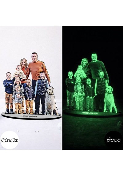 Bk Gift Kişiye Özel Gece Parlayan Fosforlu Tam Boy Aile Karikatürlü Ahşap Biblo Ev Hediyesi, Dekoratif Aile Hediyesi Kobitmeyencom36525 Bk Gift