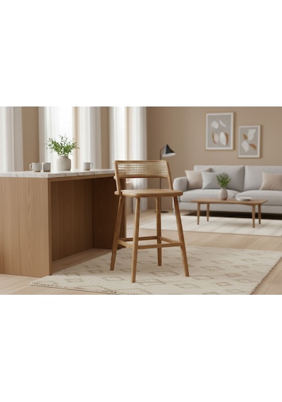Venosa Hazeranlı Ahşap Bar Sandalyesi Natural