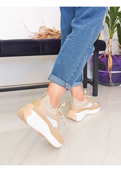 Ten Renk Kot Triko Malzeme Bağcıklı Kadın Sneakers 001