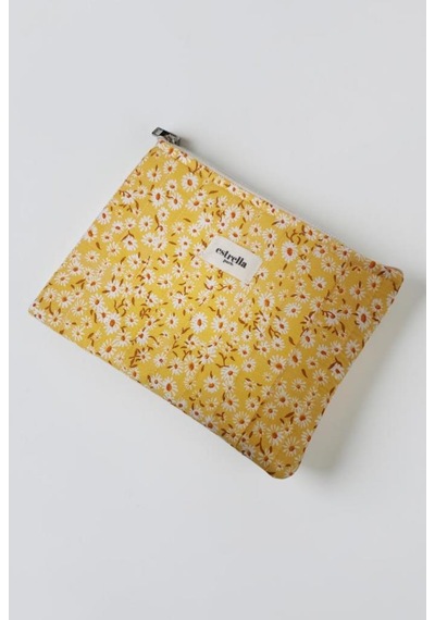 Estrella Paris Bloom Portföy & Clutch El Çantası Tablet Çantası Makyaj Çantası Papatya Sarı 25 X 19 Cm