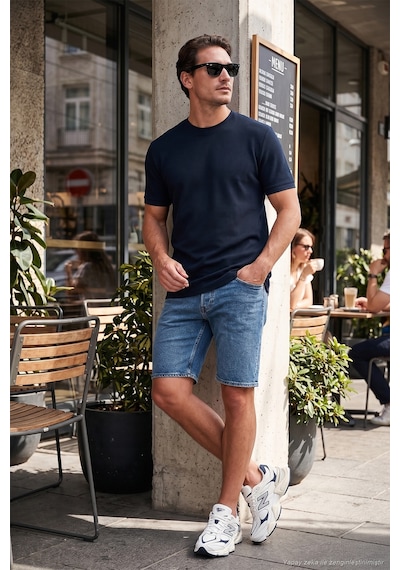 Buratti Streç Pamuklu Slim Fit Sıfır Yaka Erkek T Shirt 5902639 Indigo