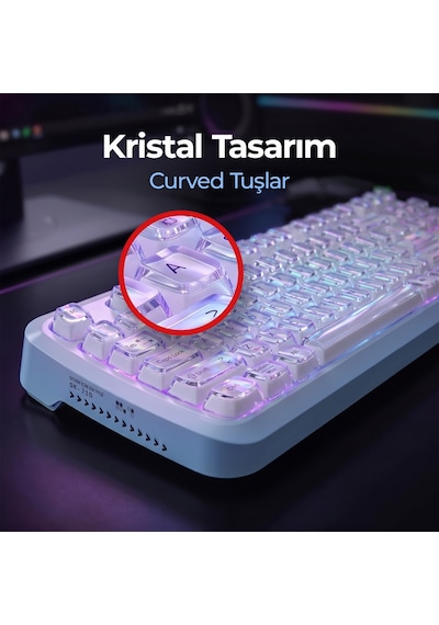 Geezer Crystal Kablolu/kablosuz Bt Wireless Bağlantı Türkçe Q Klavye Mavi-beyaz Sk-710ctm