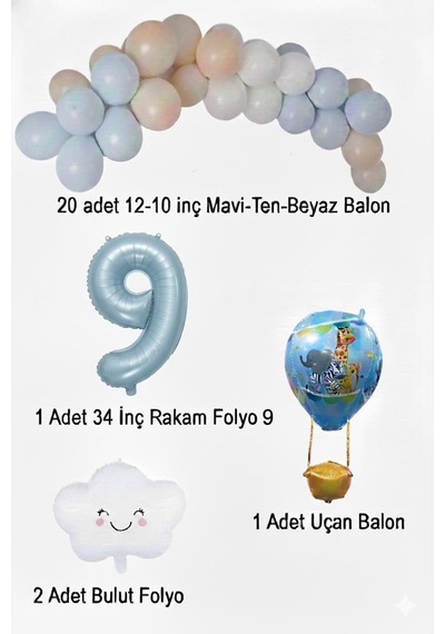 9 Yaş Mavi Gökyüzü Doğum Günü Konsepti Mavi