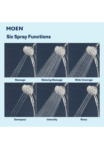 Moen 26112 Engage Magnetix Altı İşlevli 5,5 İnç Manyetik Yerleştirme Sistemli El Duş Başlığı, Krom, 1 Adet