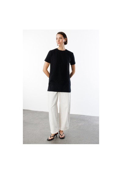 Genius Store Regular Fit Bisiklet Yaka Basic Düz Kısa Kollu %100 Pamuk Tunik Oversıze-tunık Siyah