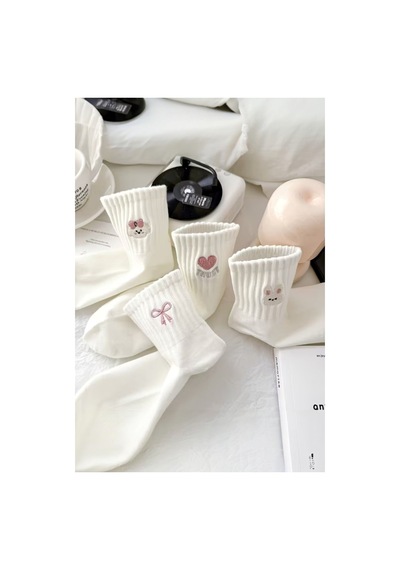 Hitit Socks Kadın 5 Çift Premium Desenli Sevimli Hayvan Ve Fiyonklu Kısa Konç Patik Çorap beyaz