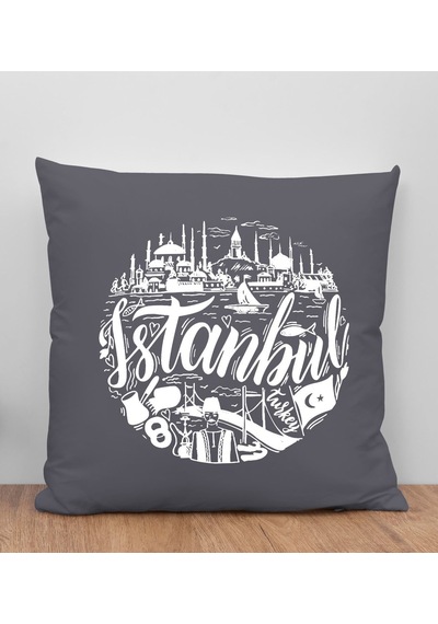 Bk Gift İstanbul Tasarımlı Antrasit Kırlent Yastık, Arkadaşa Hediye, Ev Dekorasyonu, Ev Hediyesi-1