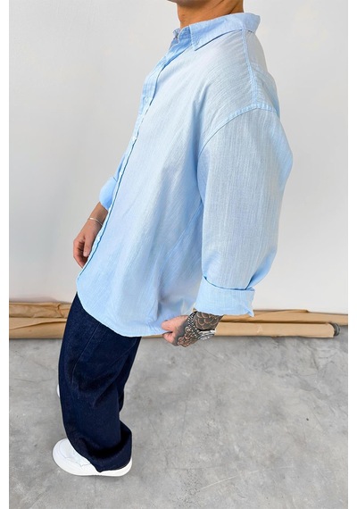 Bebe Mavi Oversize Fresh Keten Gömlek Bebe Mavi