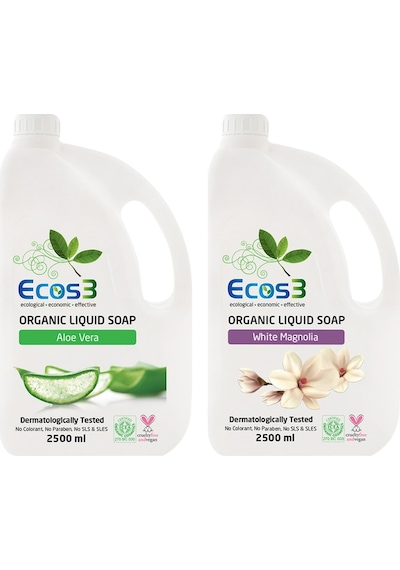 Ecos3 Organik Aloe Vera Sıvı Sabun 2500 ML + Beyaz Manolya Sıvı Sabun 2500 ML
