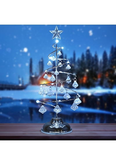 Vıp Kalite 20 Cm Metal Kristal Sarkıtlı Yılbaşı Ağacı Beyaz Led Işıklı Noel Ağacı Gümüş Çam Ağacı 20 Cm