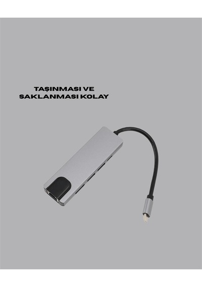 Seyahat Dostu 8 İn 1 Hub Şarj & Veri & Video & Ağ İçin Eksiksiz Çözüm Najmaddin