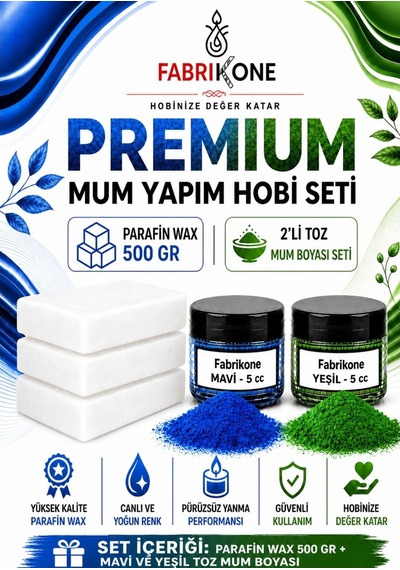 Premium Mum Yapım Hobi Seti - Parafin Wax 500 Gr - 2'li Toz Mum Boyası Seti - Mavi, Yeşil Bkfabpw5002my Karışık