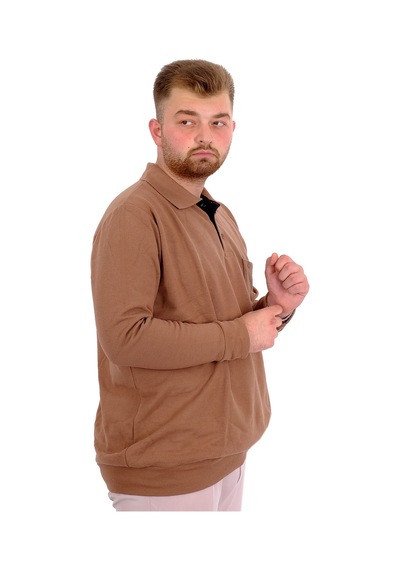 Mode Xl Büyük Beden Erkek Sweat Polo Selanik Basic 20441 Sütlü Kahve Sütlü Kahve