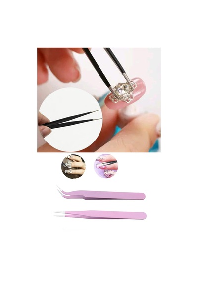 2 Adet İpek Kirpik Cımbızı Nail Art Cımbızı Kavisli Ve Düz Profesyonel Cımbız
