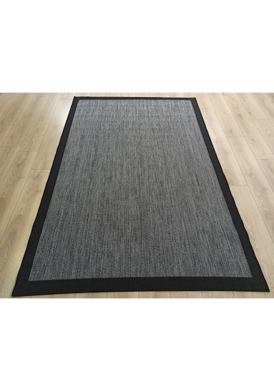 Çam Halı Sisal 9714 Gri / Siyah Bordürlü Jüt Sisal Kilim - 100x300