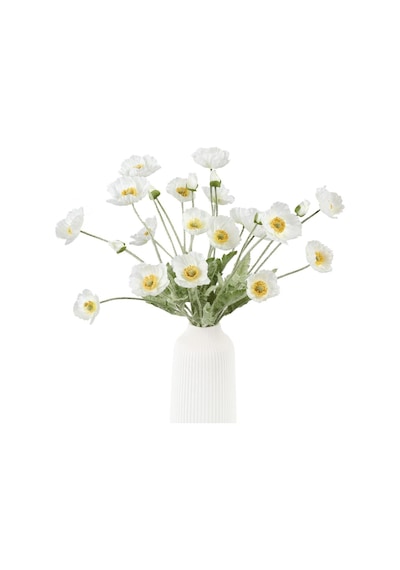 Yapay Çiçek Gelincik Çiçeği Kar Beyaz Renk 3 Çiçek 1 Tomurcuk 59cm Beyaz
