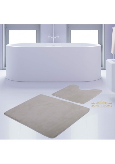 Bonny Home Unicolor Düz Krem 2li Banyo Paspası Halısı Seti Kaymaz Krem