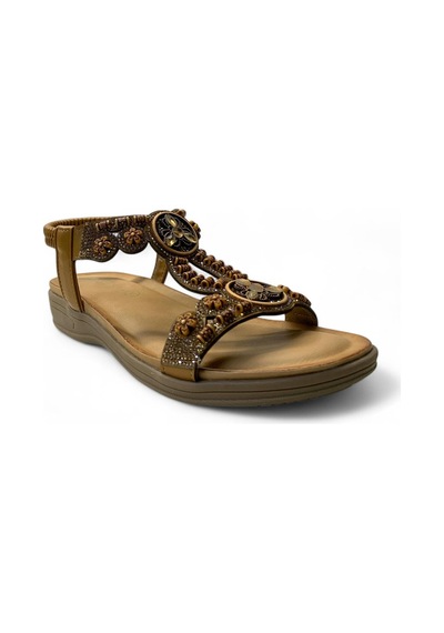 7053 Kadın Anatomik Taşlı Sandalet Camel