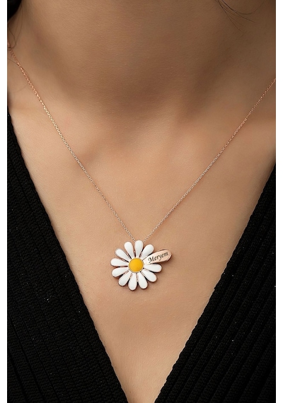 Papatya Silver 925 Ayar Gümüş Rose Altın Kaplama İsimli Papatya Kolye