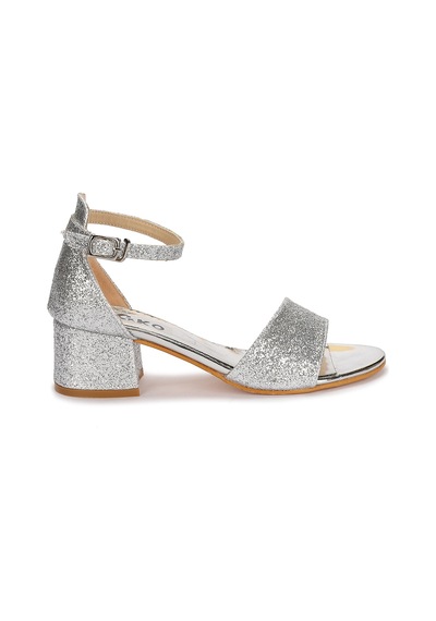 Kiko Kids 769 Kum Simli Günlük Kız Çocuk 4 CM Topuklu Sandalet Ayakkabı Gümüş 001