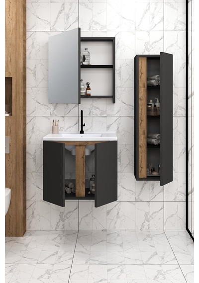 %100 Mdf 65 Cm Lavina Banyo Dolabı + 30 Cm Lavina Boy Dolabı Beyaz