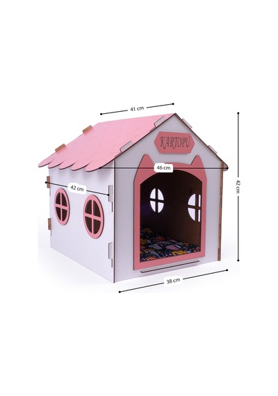 Ahşap Özel İsim Baskılı Dekoratif Kedi Evi-kulübesi, Kediler İçin Kulübe, Kedi Kulübesi Beyaz-pembe