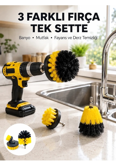 Banyo, Mutfak, Jant Ve Fayans Temizliği İçin Uygun Matkap Başlığı Sarı