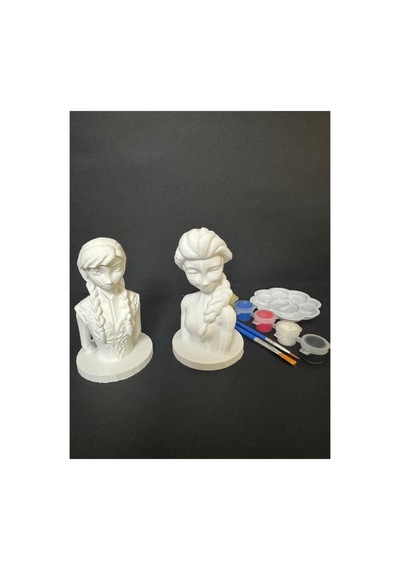 3d Elsa Ve Anna 2 Li Figür Boyama Seti - Kendin Boya Hobi Ve Etkinlik Seti - Akrilik Boya + 4 Fırça