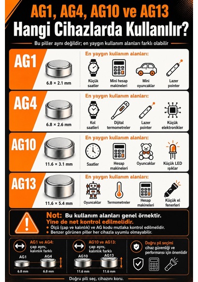 10 Adet Ag13 Alkaline Düğme Pil 1.5 Volt Lr44 / A76 / 357 Alkali Düğme Piller