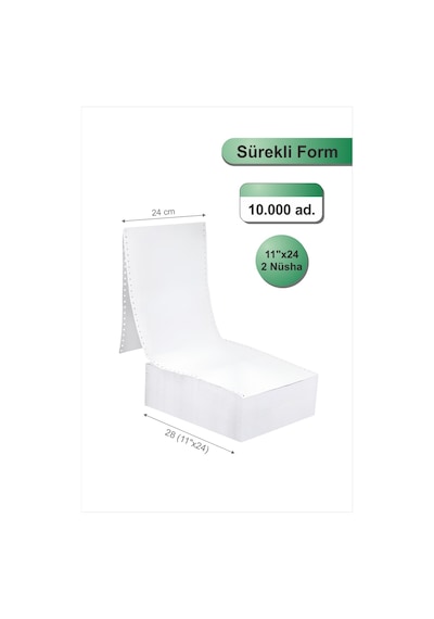 11x24 Kantar Fişi 2 Nüsha 10000 Adet , Beyaz Otokopili Sürekli Form 11''x24 Cm