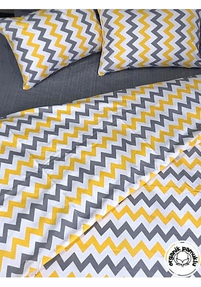 Lotus Home Zigzag Desen Lüks Pamuklu Tek Kişilik Nevresim Takımı Seti Sarı