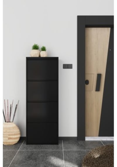 Formood Metal Ayakkabılık 4 Kapaklı Siyah