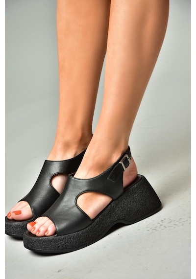 Fox Shoes S996945009 Siyah Yüksek Tabanlı Kadın Sandalet Siyah