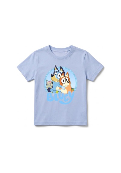 Urbantrendstore Bluey Baskılı Premium Bisiklet Yaka Pamuklu Kısa Kollu Çocuk Ve Genç Tişört Mavi