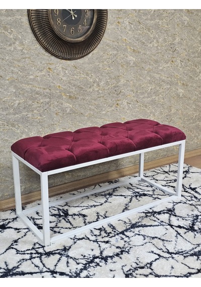 Zafir Beyaz Boyalı Diktörtgen 100 Cm X 40 Cm Oturak Puf - Bench - Makyaj Oturağı - Oturak Bordo