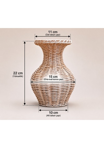 Fabrikam06 Rattan Elyapımı Dekoratif Vazo ,elyapımı Sepet Vazo V0001 Açık Bej