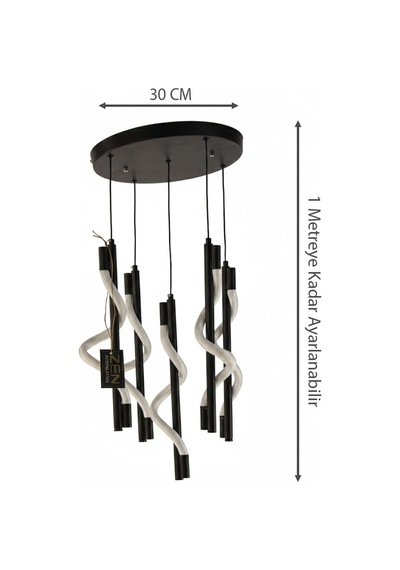 Lüks Spiral Tasarım Modern Burgulu Seri 3 Renk Ledli Şık Salon Avizesi Siyah
