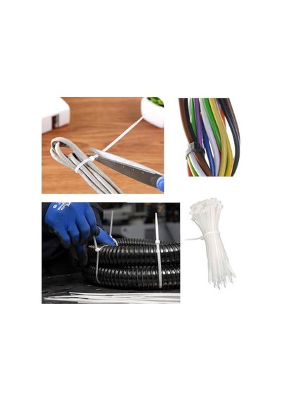 Plastik Cırt Kelepçe 100 Adet 3.6x250 Mm Beyaz Renk Zip Kablo Bağı Çok Amaçlı Bağlama 0.5 MM