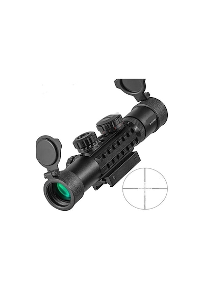 3-9x26 Çift Işıklı Ayarlanır Zoomlu Nişangah Hedefleyici Tfek Dürbünü - Kendinden Sabit Ayaklı Avcı Dürbünü Siyah