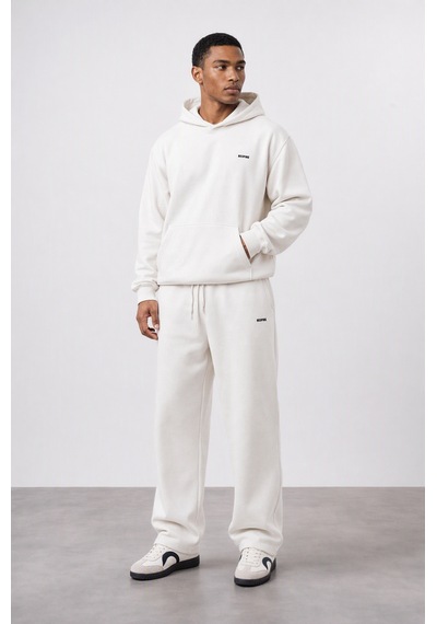 Erkek Respire Basic Oversize Hoodie Ekru