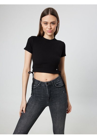 LOFT Crop Kadın Tshirt K.kol Lf2031454 Q1.v1 Siyah