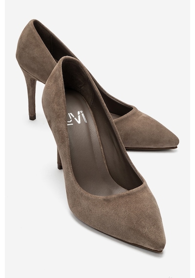 Luvi Shoes Morıel Vizon Süet Hakiki Deri Kadın Topuklu Ayakkabı